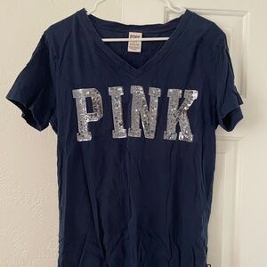 PINK Victoria's Secret Navy Blue Sequin T-Shirt